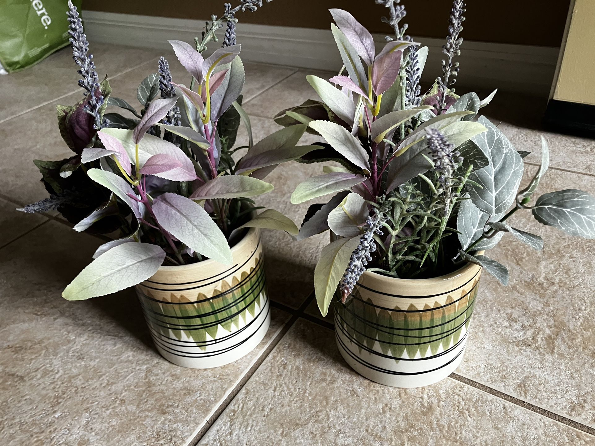 Set Of Two Plastic Plants With pots