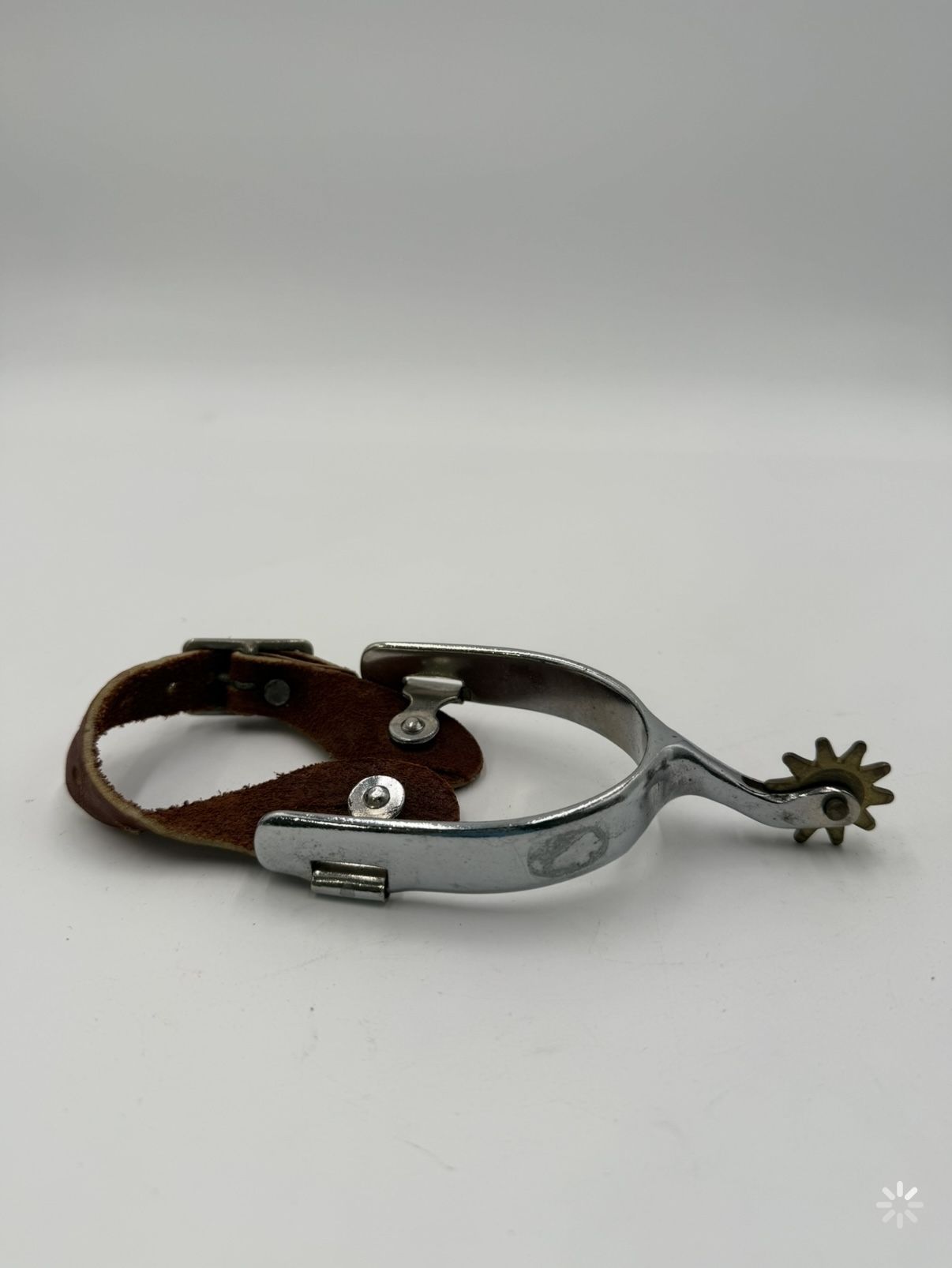 Vintage STAINLESS STEEL SPUR with leather strap (1) Cowboy Spur