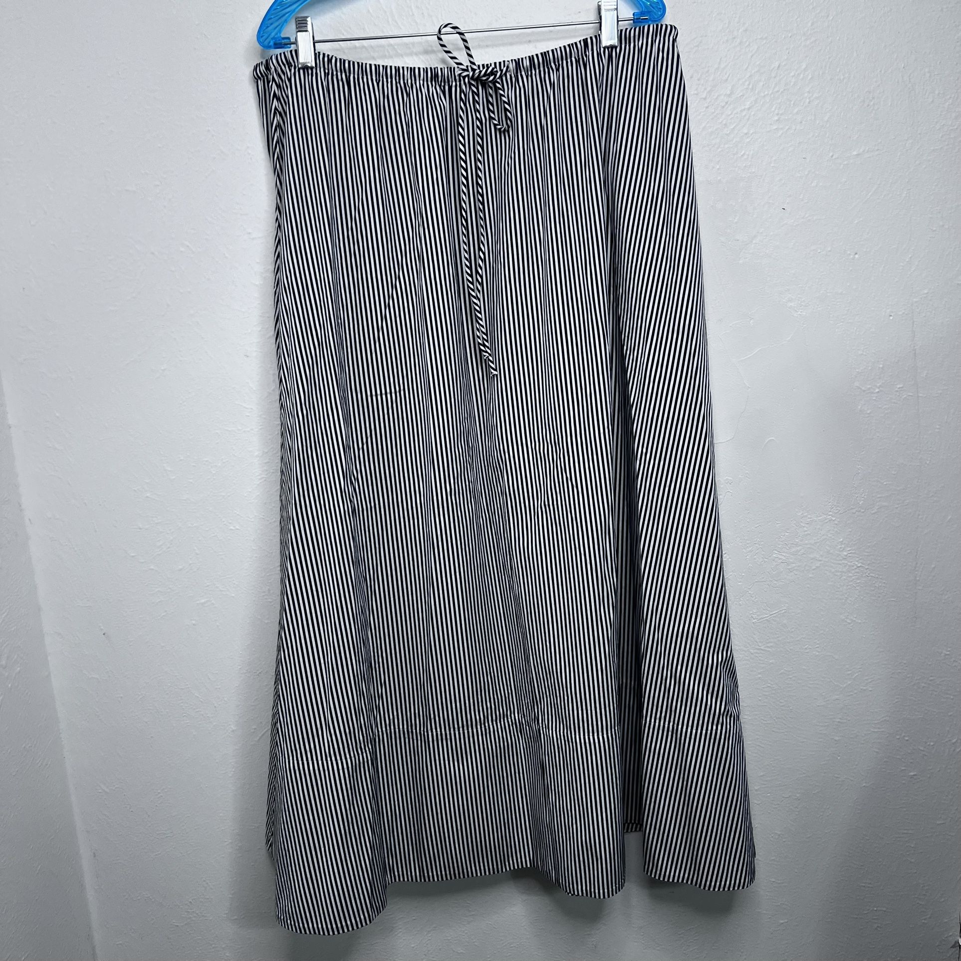 Banana Republic Black and White Striped Cotton Maxi A-Line Skirt Poplin XL NWT
