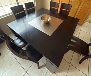 Modern Square 8-Seater Dining Table & Chairs Set - Espresso / Wenge Finish