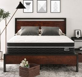 Queen Size Metal and Wooden Headboard with Mattress