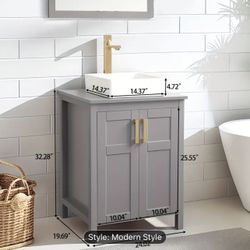 Grey Modern Bathroom Vanity With Ceramic Vessel Sink Brand New 