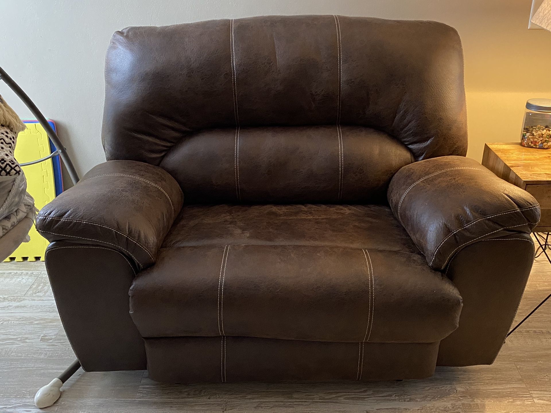 Extra large, overstuffed distressed leather recliner for Sale in