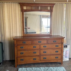 Solid wood dresser + mirror 