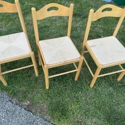 3 Wooden Wicker Chairs