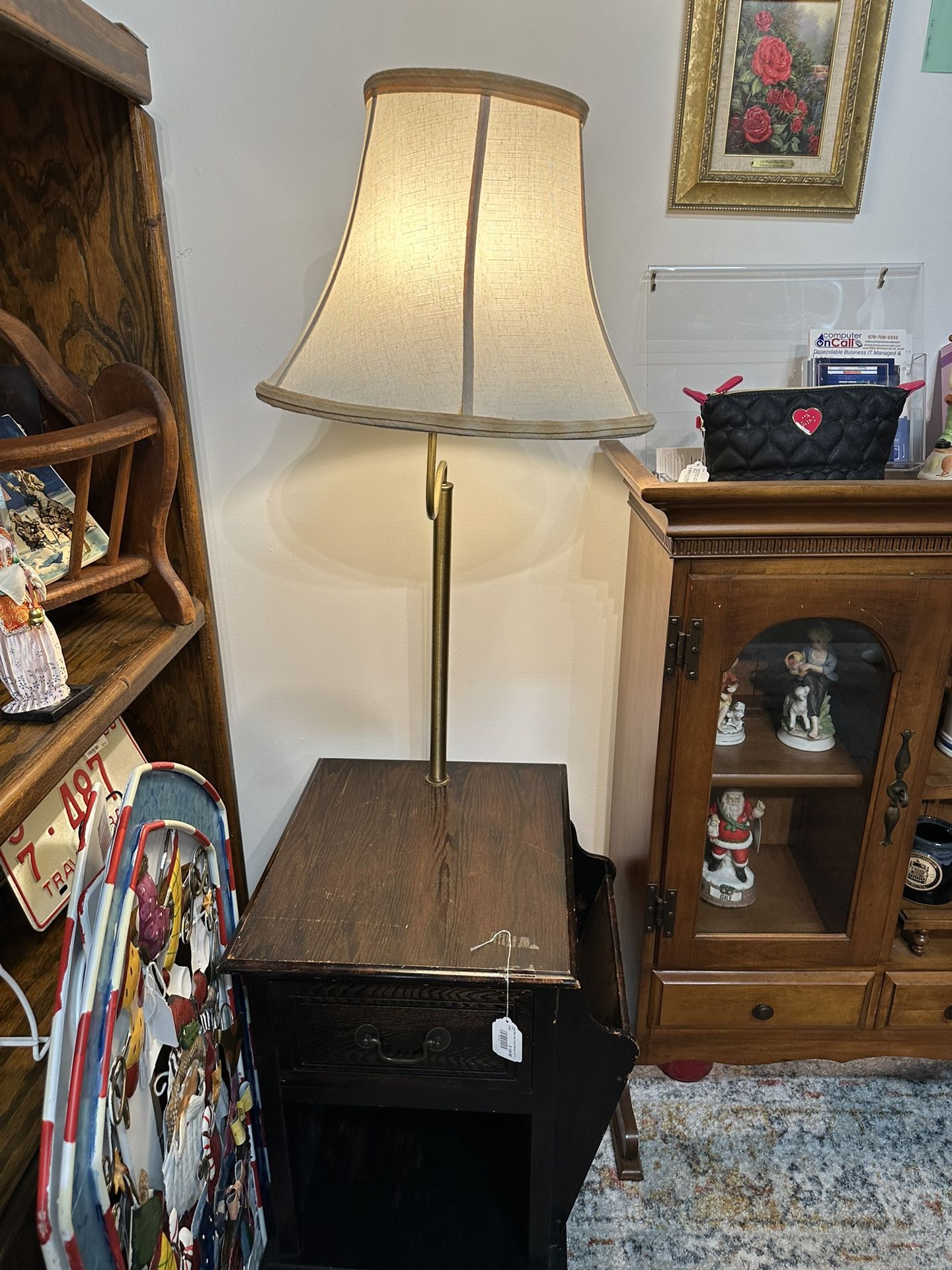 Antique Rare Unique Table And Lamp 2 In 1 Wooden Night Stand