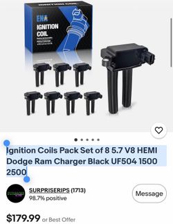 Eight dodge ram ignition coils and eight iridium spark plugs .