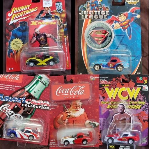 Jonny Lightning Toy Cars Collectible Xmen. Coca Cola. Wcw