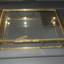 Vintage Glass Jewelry/Keepsake Box With Sliding Lock
