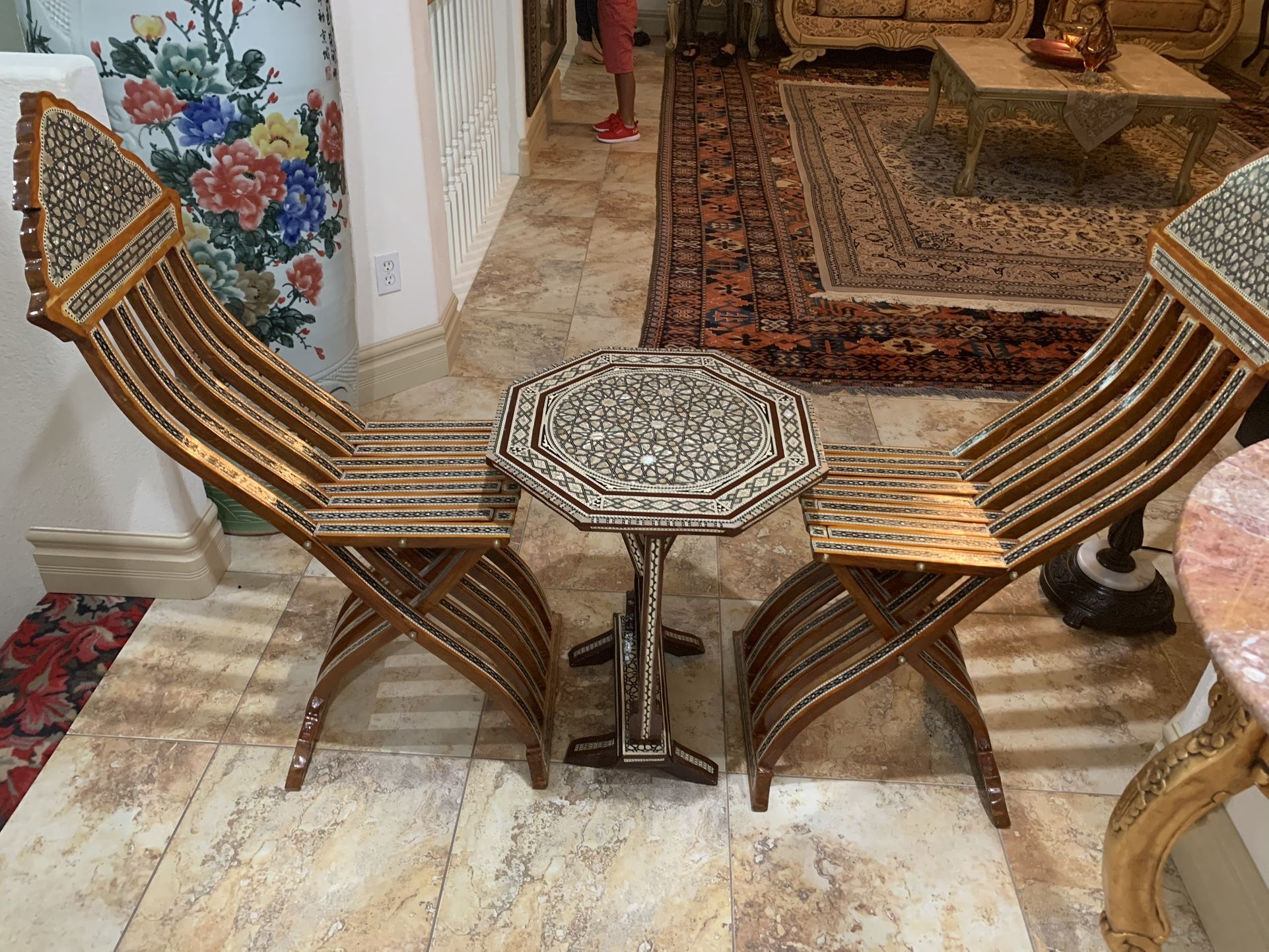 Handmade Chair And Table Set From Egypt Made Of Authentic Abalone Shells