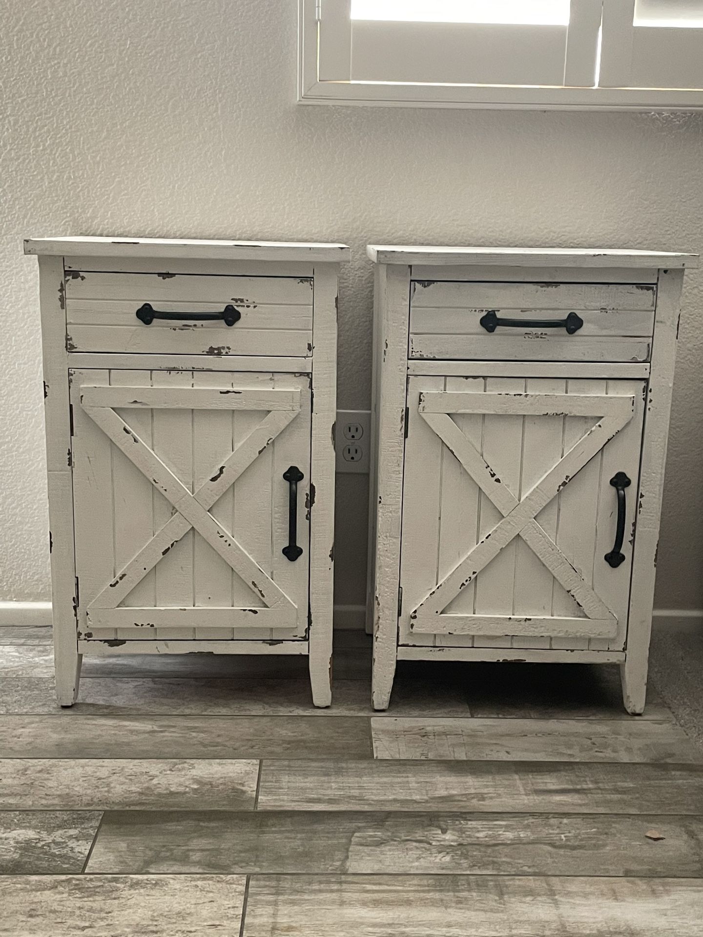Distressed Wood End Tables- Set Of 2