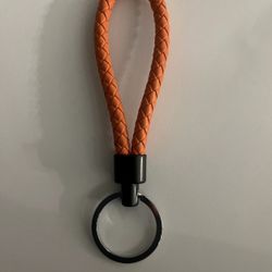 Braided Orange Leather Wristlet Keychain