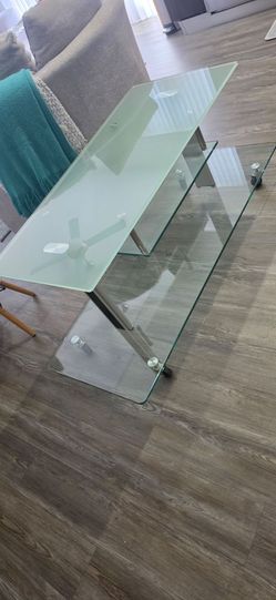 Glass TV Stand with Lower Shelf.