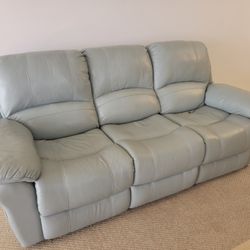 Light Blue Reclining Leather Couch