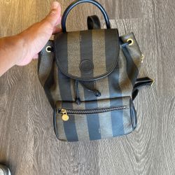 Vintage Fendi Penguin Striped Backpack Brown Black 