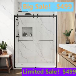 72in x 76 in. H Single Sliding Frameless Soft Close Shower Door with 3/8 in Clear Glass