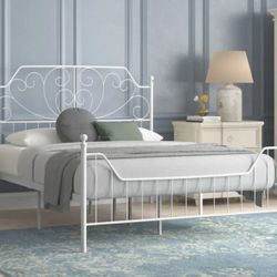 White Metal Frame Queen Bed