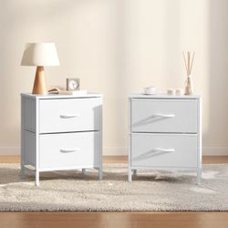 2 Drawer Nightstand Set of 2, Small Dresser with Fabric Storage Bins, Versatile Bedside Table for Bedroom, Living Room, Dorm, or Entryway, Compact End