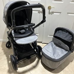 Peg Perego Travel System Stroller,car Seat And Base,  And Bassinet 