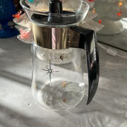 Corning Atomic Mid Century Starburst Vintage Pyrex 6 cup Coffee Pot Carafe Gold Teapot 