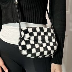 Fuzzy Checkered Crossbody (New)