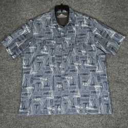 Croft & Barrow Shirt Men XL Blue Quick Dry Sailboat Short Sleeve Button Up Adult