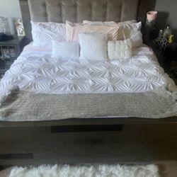 King Size Bed With Mattress Bed Frame Is Broken On Bottom Can Be Fix  Mattress Has Some Drink Stains Take As Is Price Is Firm 