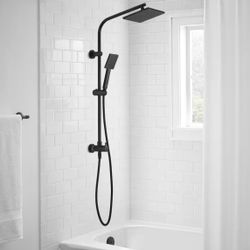 Modern Wall Bar Shower Kit 1-Spray 8 in. Square Rain Shower Head with Hand Shower in Matte Black (Valve Not Included)