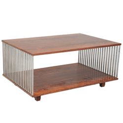 MCM Mid Century Modern Brazilian Rosewood and Chrome Two Tier Coffee Table