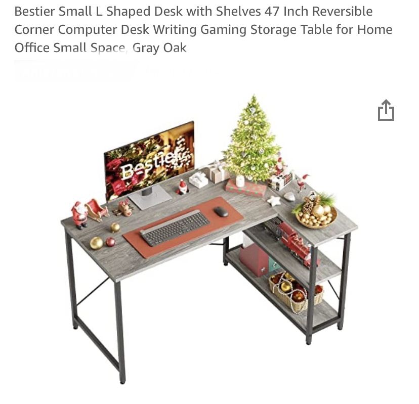Bestier Small L Shaped Desk with Shelves 47 Inch Reversible Corner Computer Desk Writing Gaming Storage Table for Home Office Small Space, Gray Oak