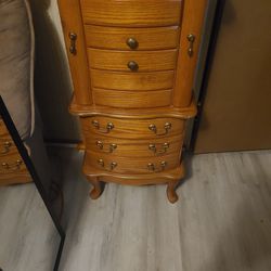 Used Real Wood Antique Floor Standing Jewelry Box For Sale..