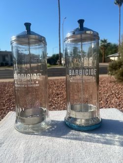 Vintage Barbicide Jars Pair • King Research No. 42 Barber Shop Decor Retro