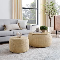 Homy Casa Round Storage Ottoman 25" Storage and Seating Open Box