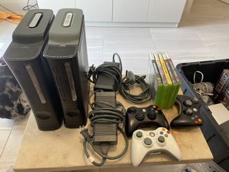 2 Xbox 360 With Cables And Remotes & 5 Games