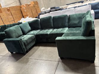 Green velvet U shape couch