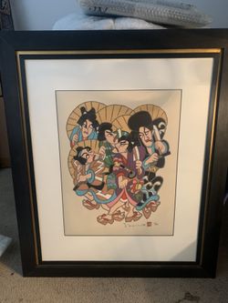 1898 Japanese Stencil Painting Vintage Art