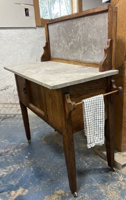 Antique Oak Washstand w/ Soapstone Top – Towel Bar – $350 OBO - $350
