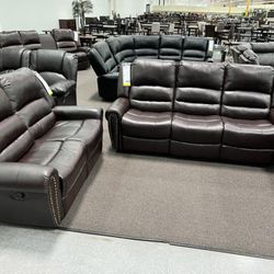 New Reclining Couch  / Love Seat .  Brown Leather .  Free Delivery !