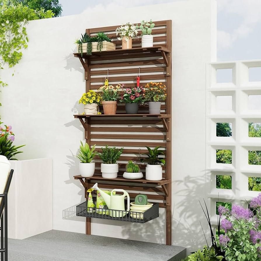 NEW IN BOX - Garden Trellis Wooden Plant Stand with 3 Adjustable Shelves, 70.7" Tall Planter Box for Climbing Plants/Vines, Outdoor Indoor Raised Gard