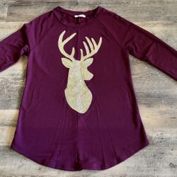Burgundy Golden Reindeer Sequins Christmas Shirt Women's