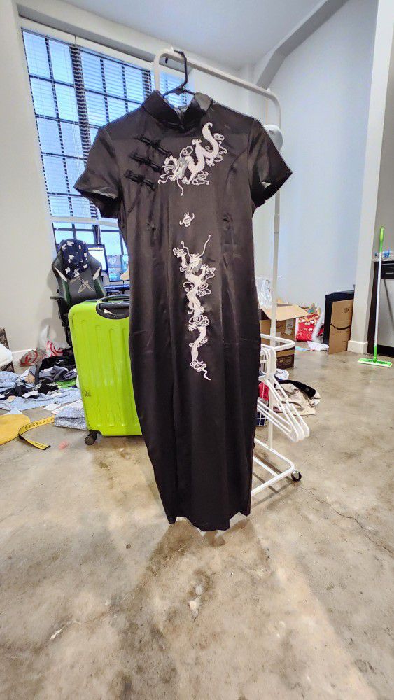Extra Large Cheongsam Black Dress
