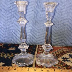 Pair Of Vintage Glass Candlesticks 
