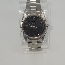 Rolex Watch Air-King Stainless Steel 34mm with Finely Engine Turned Bezel, Black Dial, and Oyster Band