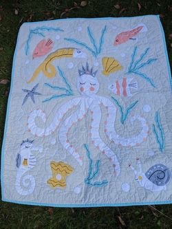 Marine Themed Baby Crib Quilt & Matching Skirt