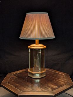 Large Vintage Wood and Glass Light-Up Lamp