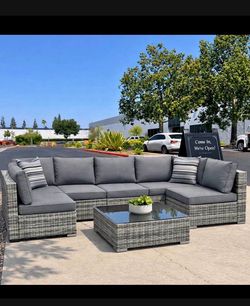 New 7 Pieces Wicker Outdoor Patio Furniture set Sectional Sofa Set ottoman table