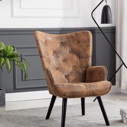 Decorative Fabric Lounge Chair Modern Living Room Armchair Upholstered Living Room Bedroom Reading Chair Brown with ottoman 