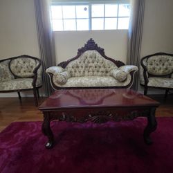 Antique Victorian Carved Loveseat Chair Set