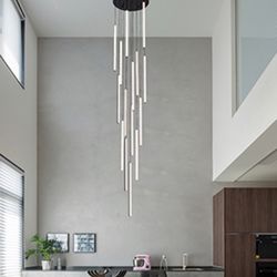 10-Light Long  LED Spiral Staircase Chandelier with Remote Dimmable