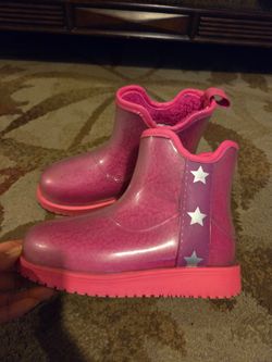 Girls' Faux Sherpa Clear Pink Rain Boots Size 1